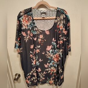 Catherines Floral Mesh Overlay Scoop Neck Top Sz 3X Travel Vacation Spring Comfy